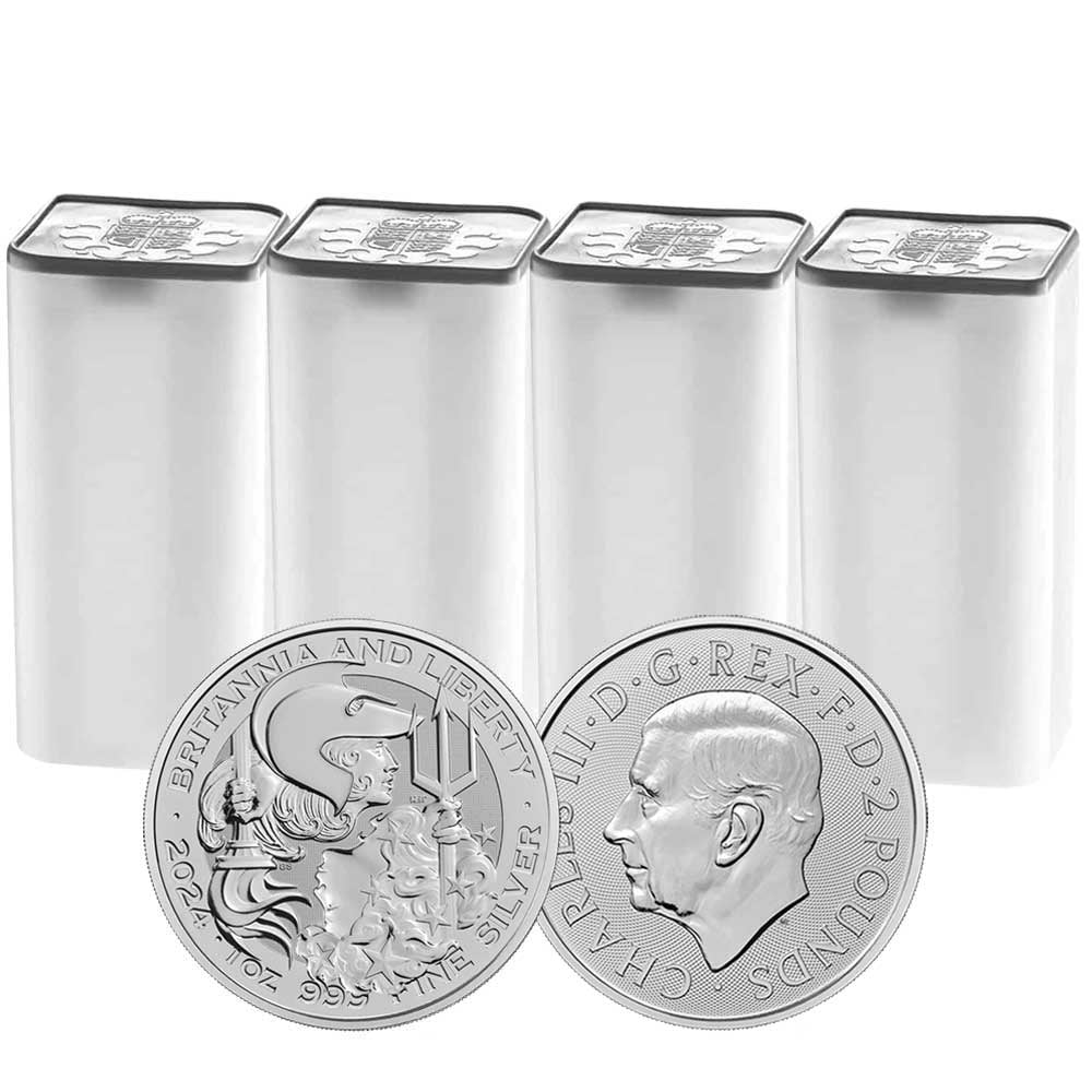BRITISH ROYAL MINT Lot of 100 - 2024 U.K. 2 Pound Silver Britannia & Liberty .999 BU