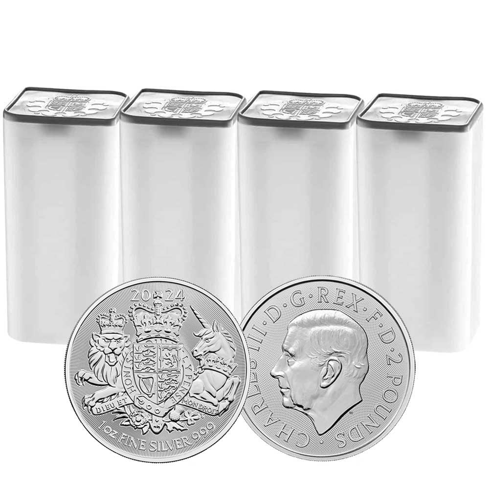 BRITISH ROYAL MINT Lot of 100 - 2024 U.K. 2 Pound Silver British Royal Arms .999 1 oz BU