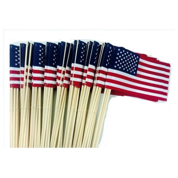 Lot of -100-4x6 Inch US American Hand Held Stick Flags No Tip Made in The USA