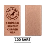 Lot of 100 - 5 oz Bullion Exchanges Copper Bar .999 Fine Rounded Edges