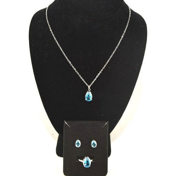 Lot of 100 Sets Women's Dazzling Sea Blue Teardrop Pendant Earrings & Ring # 9