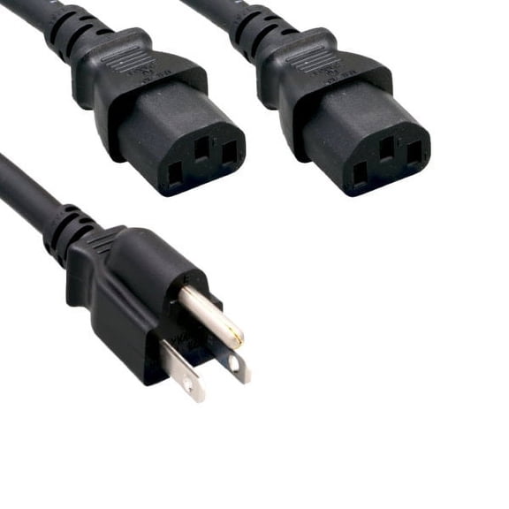 Lot of 10pc Kentek 3 Ft Power Cord 3 Prong Extension Y Splitter Cable NEMA5-15P to 2 X IEC320 C13 SJT 16 AWG 13A 250V Black Heavy Duty