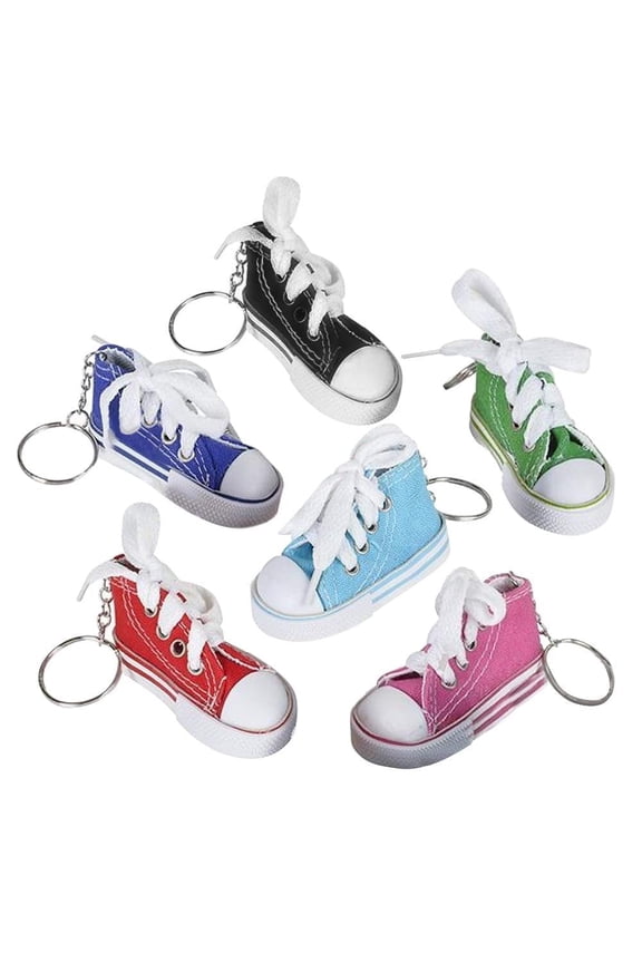 Canvas Mini Sneaker Keychains and Tennis Shoe Charms – Lot of 12 Party Favors, Character Group, Ages 3+