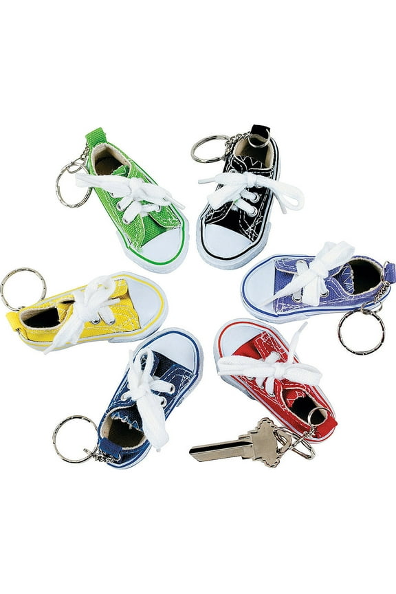 Lot of 12 Canvas Sneaker Tennis Shoe Chucks Keychain Party Favors