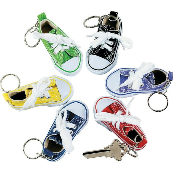 Lot of 12 Canvas Sneaker Tennis Shoe Chucks Keychain Party Favors