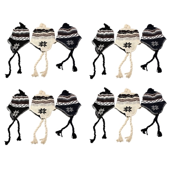 Lot of 12 Men's Peruvian Ski Hat Warm Winter Fleece Lined Assorted