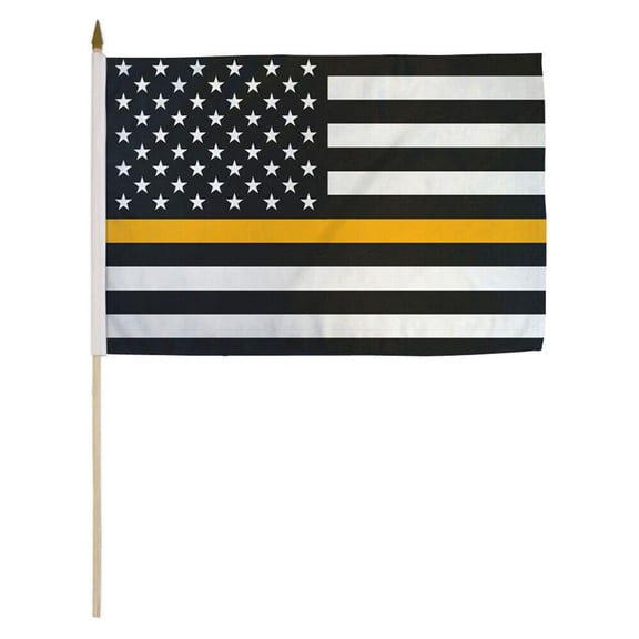 Lot of 12 USA Thin Gold Line 12x18 12"x18" Stick Flag 24" Wood Staff