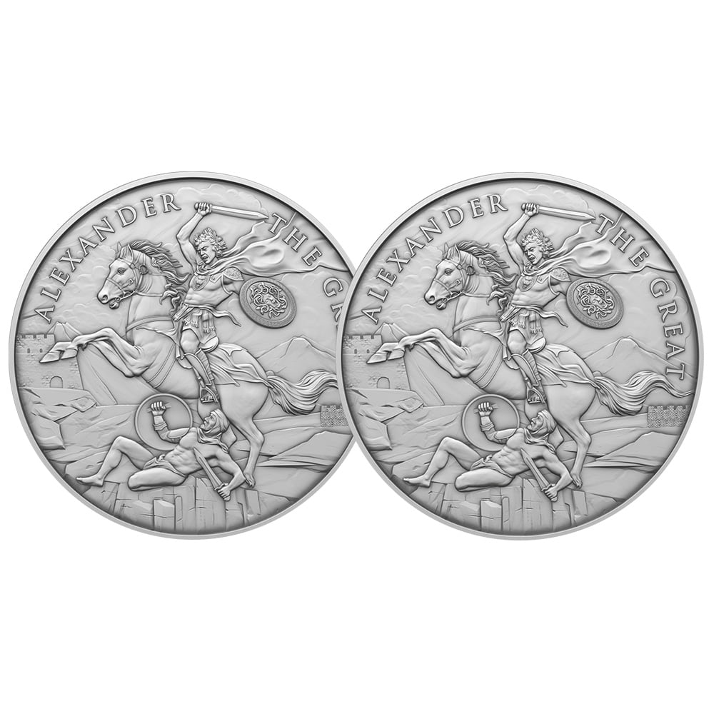 SILVERTOWNE MINT Lot of 2 - 1 Troy oz Alexander the Great Design .999 Fine Silver Round