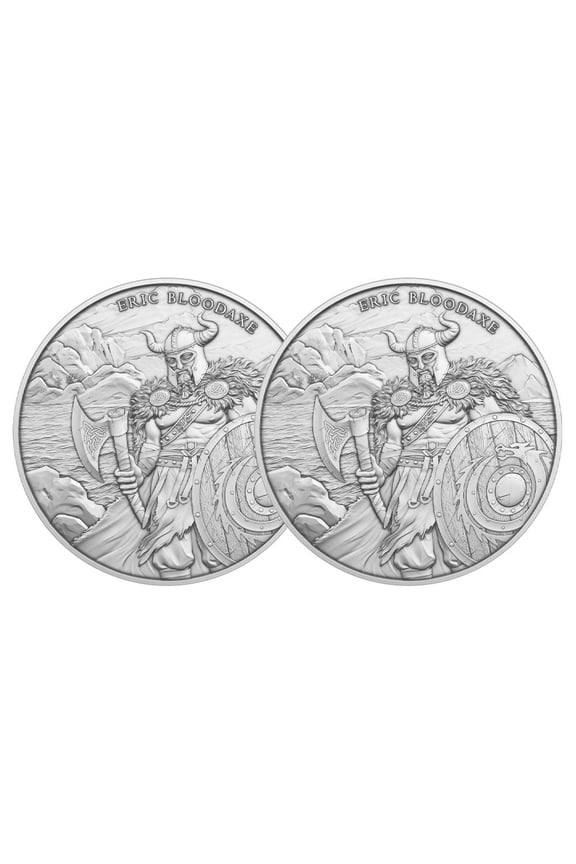 Lot of 2 - 1 Troy oz Eric Bloodaxe Design .999 Fine Silver Round