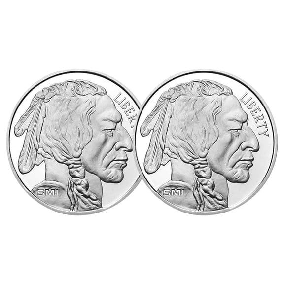 Lot of 2 - 1 Troy oz Sunshine Mint Buffalo .999 Silver Round Mint Mark SI