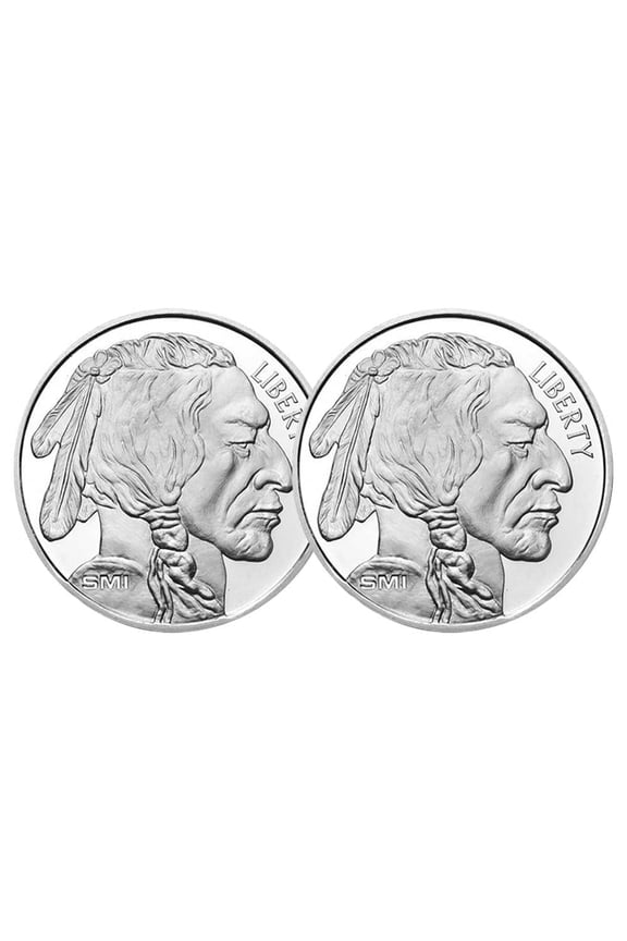 Lot of 2 - 1 Troy oz Sunshine Mint Buffalo .999 Silver Round Mint Mark SI