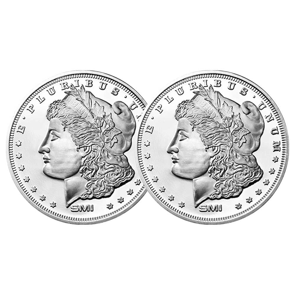 SUNSHINE MINTING Lot of 2 - 1 Troy oz Sunshine Mint Morgan .999 Fine Silver Round Mint Mark SI