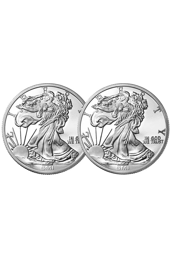 Lot of 2 - 1 Troy oz Sunshine Mint Walking Liberty Design .999 Silver Round Mint Mark SI