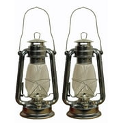 Lot of 2 - 12 Inch Silver Hurricane Kerosene Lantern Light Table Decorative Lamp