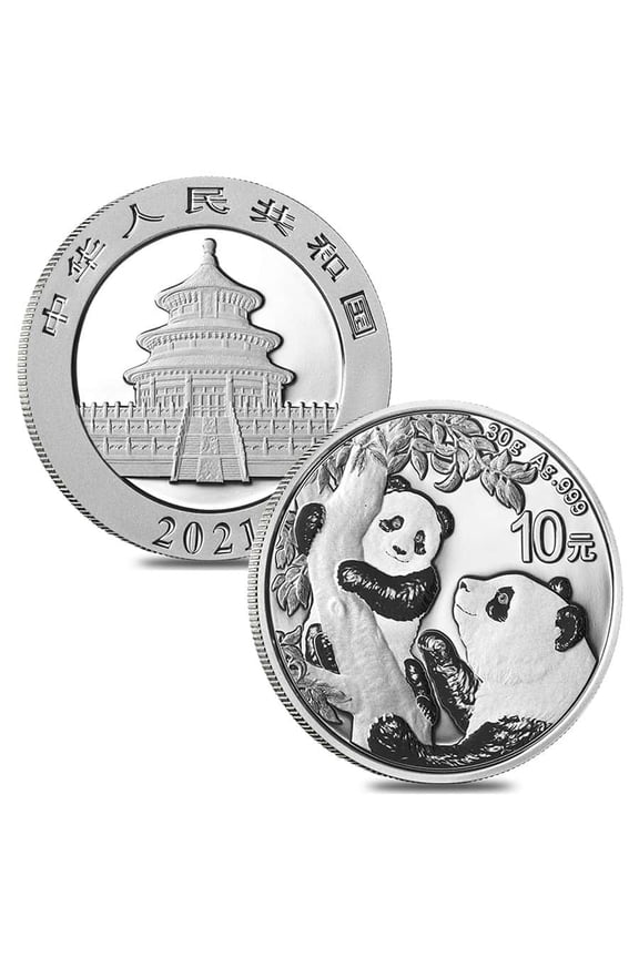 Lot of 2 - 2021 30 Gram Chinese Silver Panda 10 Yuan .999 Fine BU