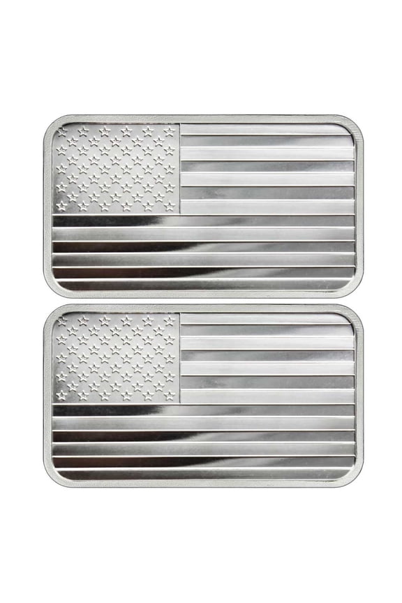 Lot of 2 - 5 Troy oz American Flag .999 Fine Silver Bar Sealed