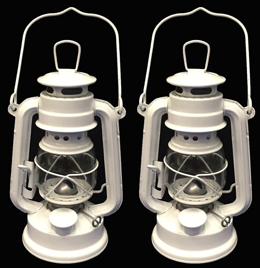 Lot of 2 - 8 Inch White Hurricane Kerosene Oil Lantern Hanging Light / Lamp