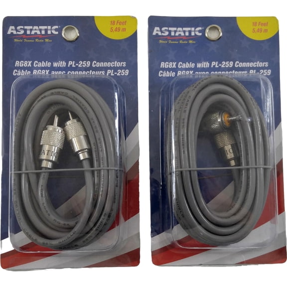 Lot of 2 Astatic 302-10267 CB Radio 18 Foot RG8X Antenna Coaxial Cables w/ PL259