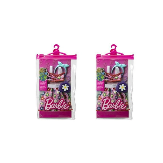 Lot of 2 |Barbie Fashion Pack - Flower Outfit & Two Accessories - Fit Most Barbie Dolls (BUNDLE)
