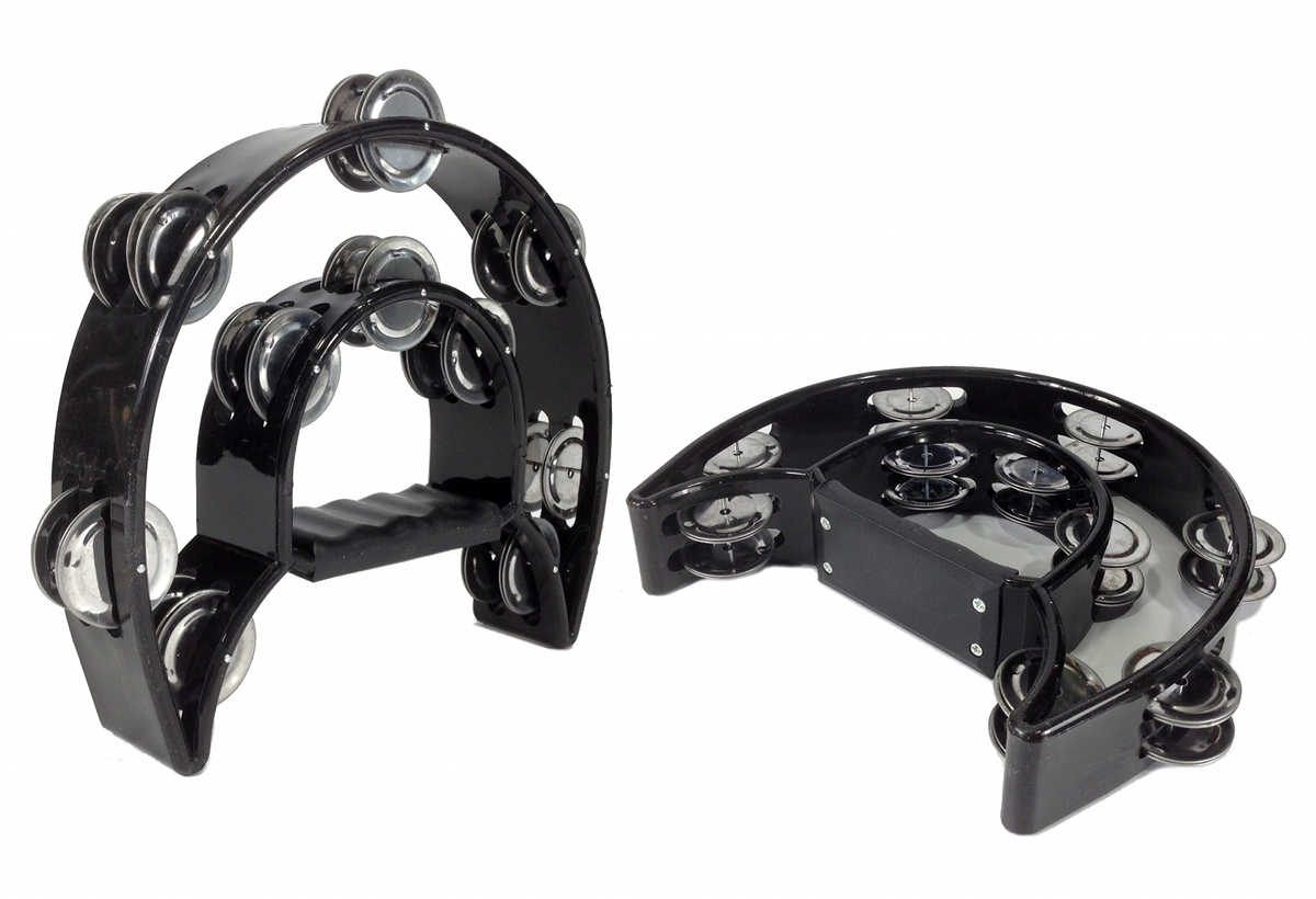 Lot of 2 Double Row TAMBOURINE Metal Jingles Hand Held Ergonomic Handle