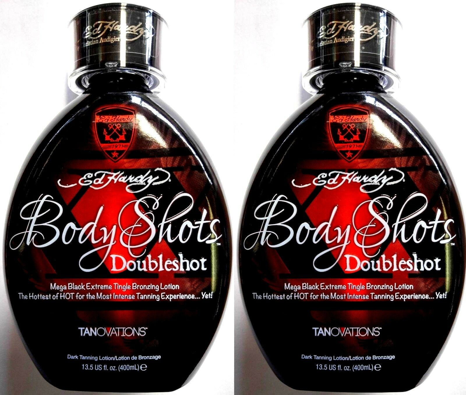 Lot of 2 Ed Hardy Body Shots DoubleShot Tanning Bed Lotion w/ Hot