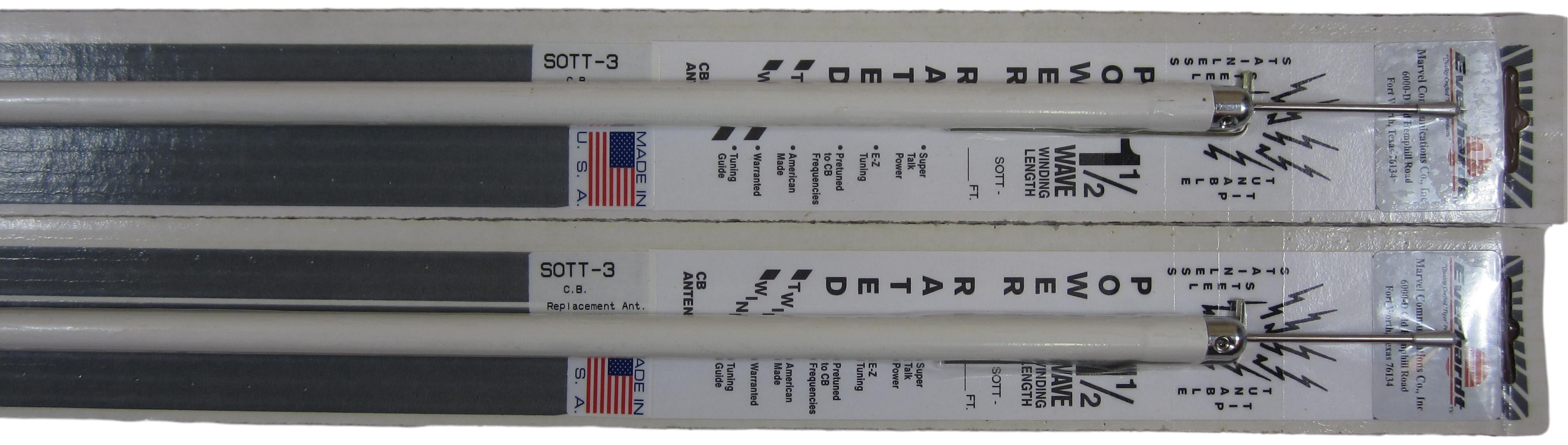Lot of 2 Everhardt SOTT3-W 1.5 Wave 3 ft Fiberglass Tuneable CB Antenna ...