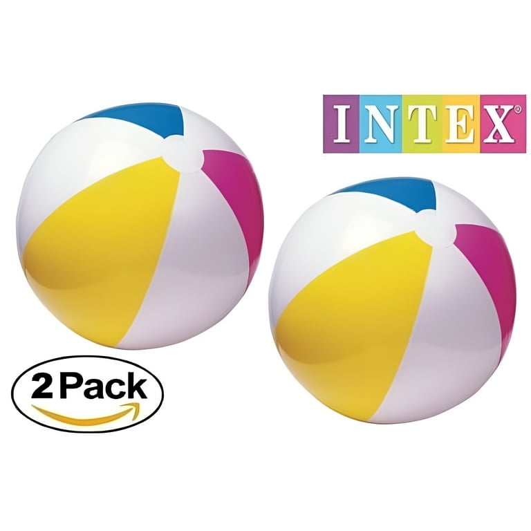 Intex Lot of 2 Inflatable Beach Toy Balls Glossy White Yellow Pink Blue 24 inch 2