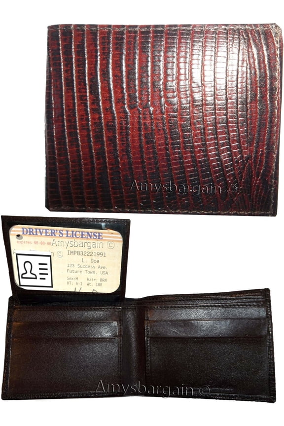 Lot of 2 New Lizard Skin Printed Leather Man's Brown billfold wallet 6 cards ID