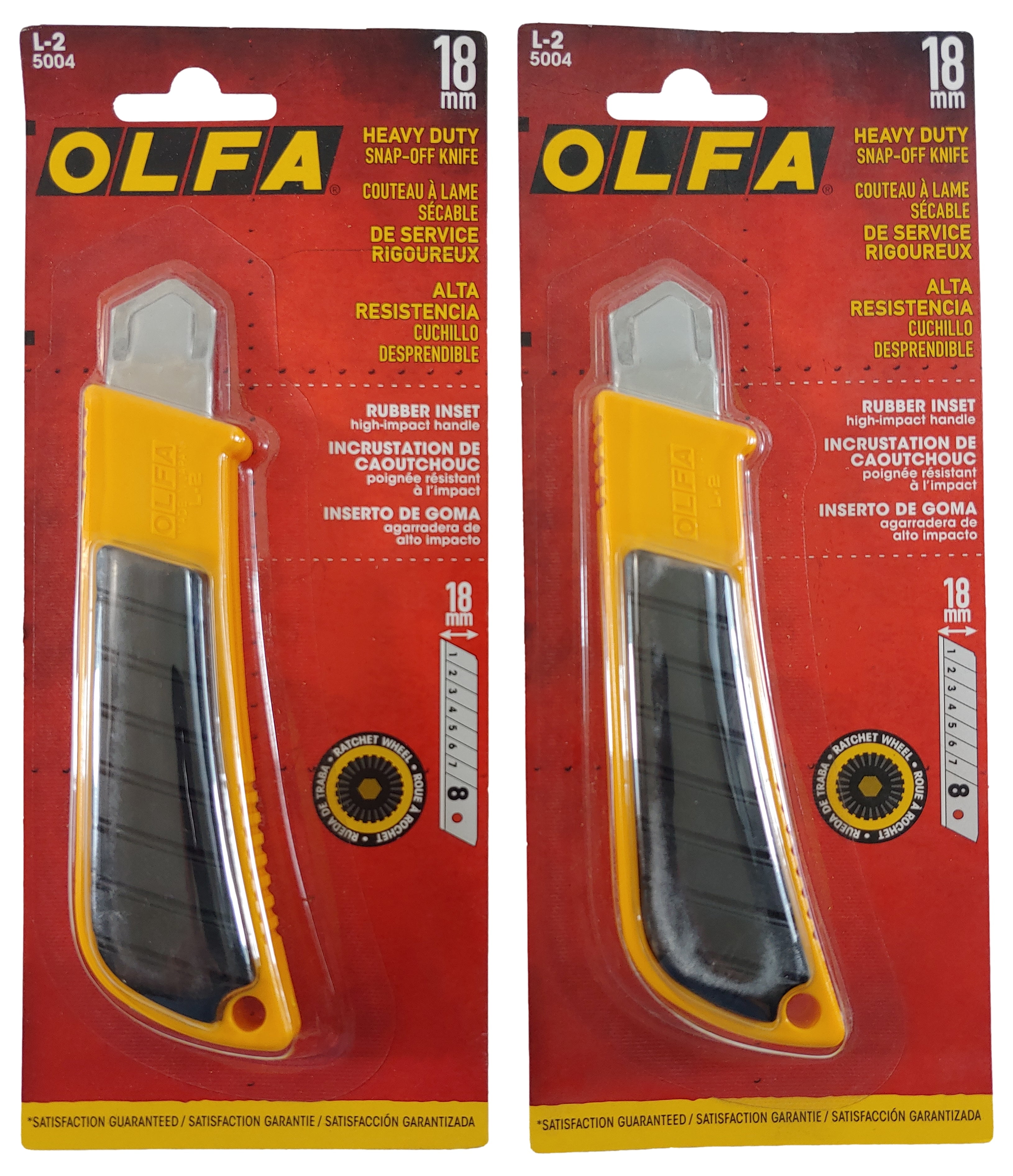 Lot of 2 OLFA 5004 L-2 Snap-Off Blade 18mm Rubber Inset Heavy-Duty Utility Knife