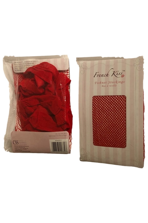 Lot of 2 Pair Womens Adult Red Fishnet Stocking Pantyhose Halloween Costume