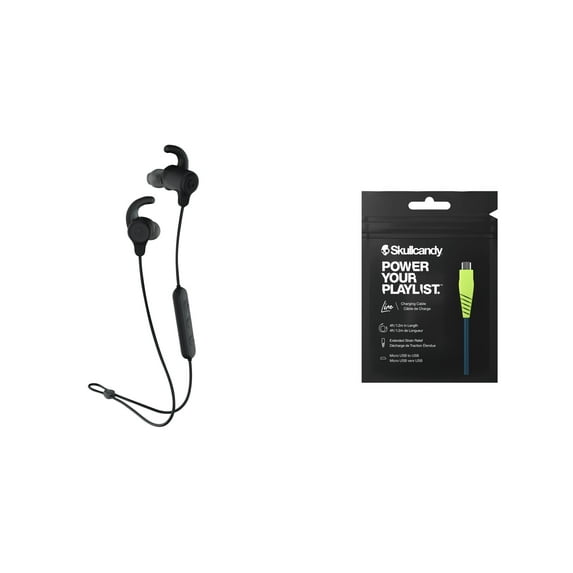 Lot of 2 Skullcandy Jib+ Active Wireless in-ear headphones with Microphone in Black with Free 4ft Micro USB Cable