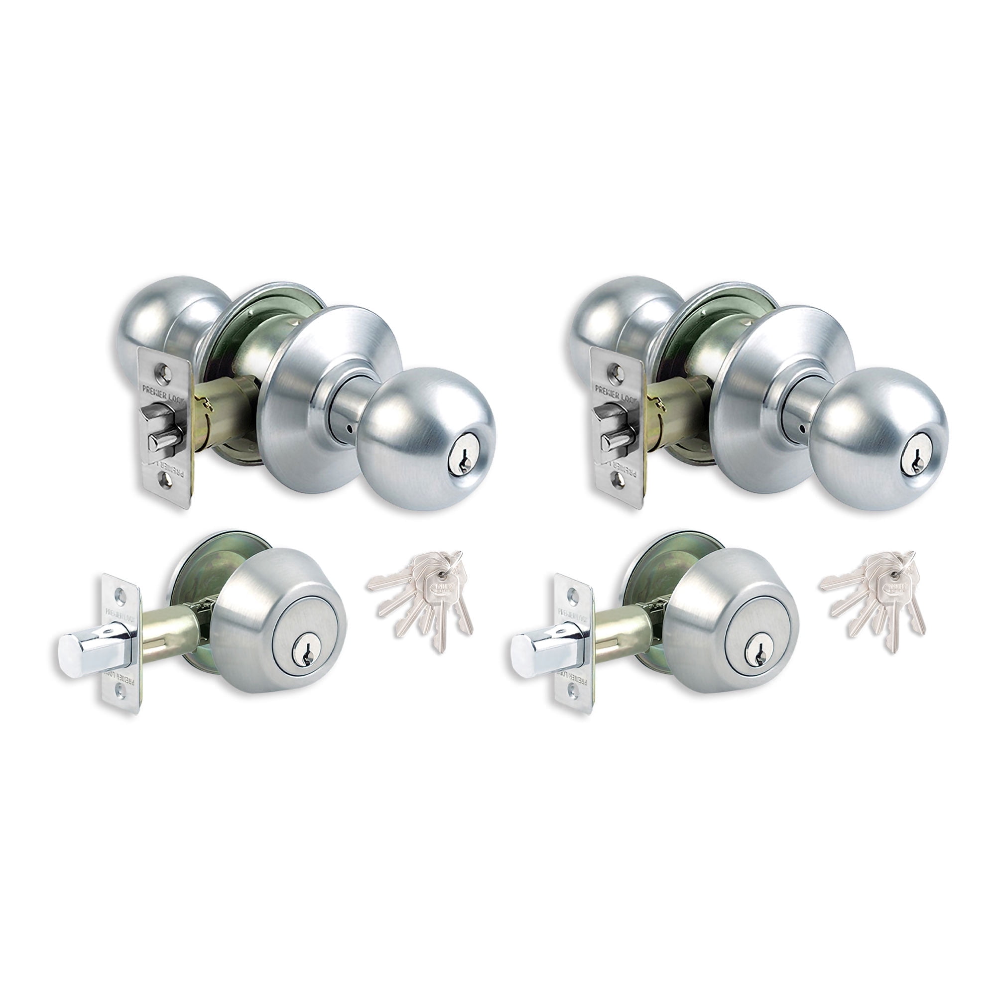 Premier Lock Entry Door Knob Set – Keyed Entry – Round Silver, 2 Keys Included – Model EL0