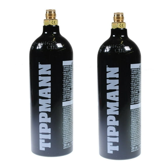 Lot of 2 - Tippmann 20oz Steel CO2 Paintball Tank 20 OZ with Pin Valve - Black