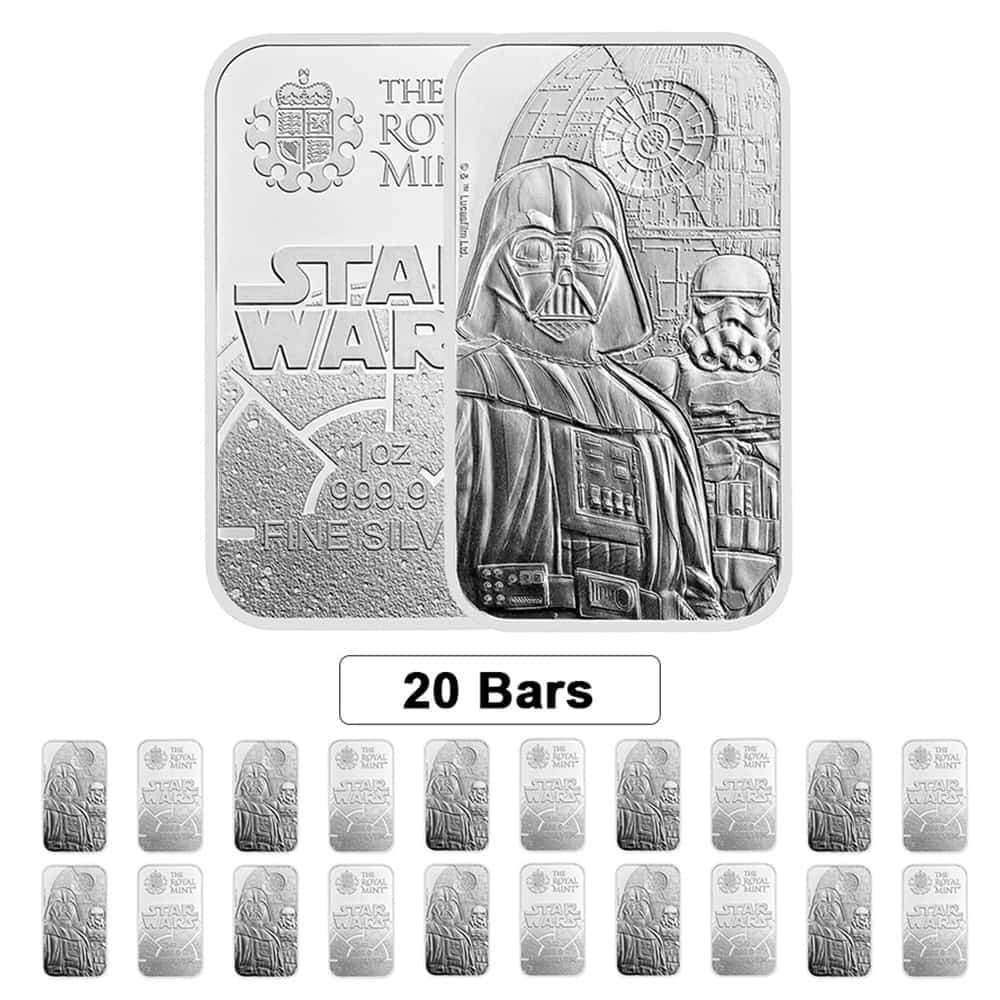 BRITISH ROYAL MINT Lot of 20 - 1 oz Royal Mint Star Wars Dark Side Silver Bar .9999 Fine (Sealed)
