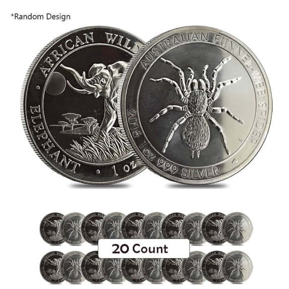 Lot of 20 - 1 oz Silver Coin Random Mint .999+ Fine (Milky, Scruffy, Toned)