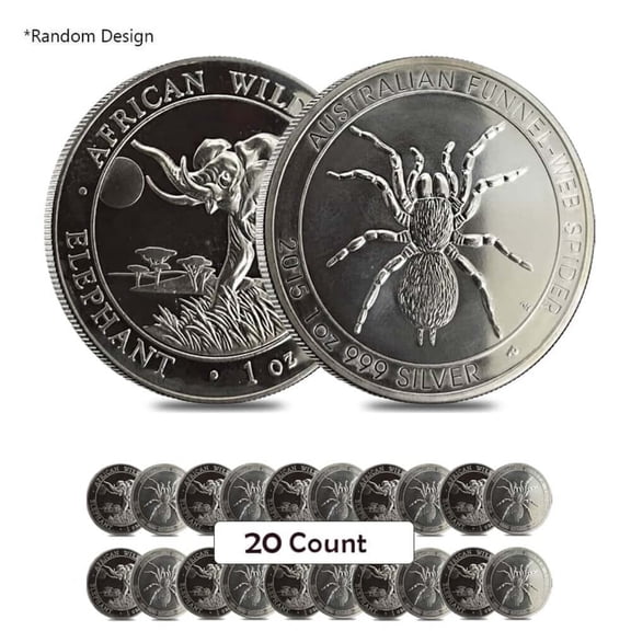 Lot of 20 - 1 oz Silver Coin Random Mint .999+ Fine (Milky, Scruffy, Toned)