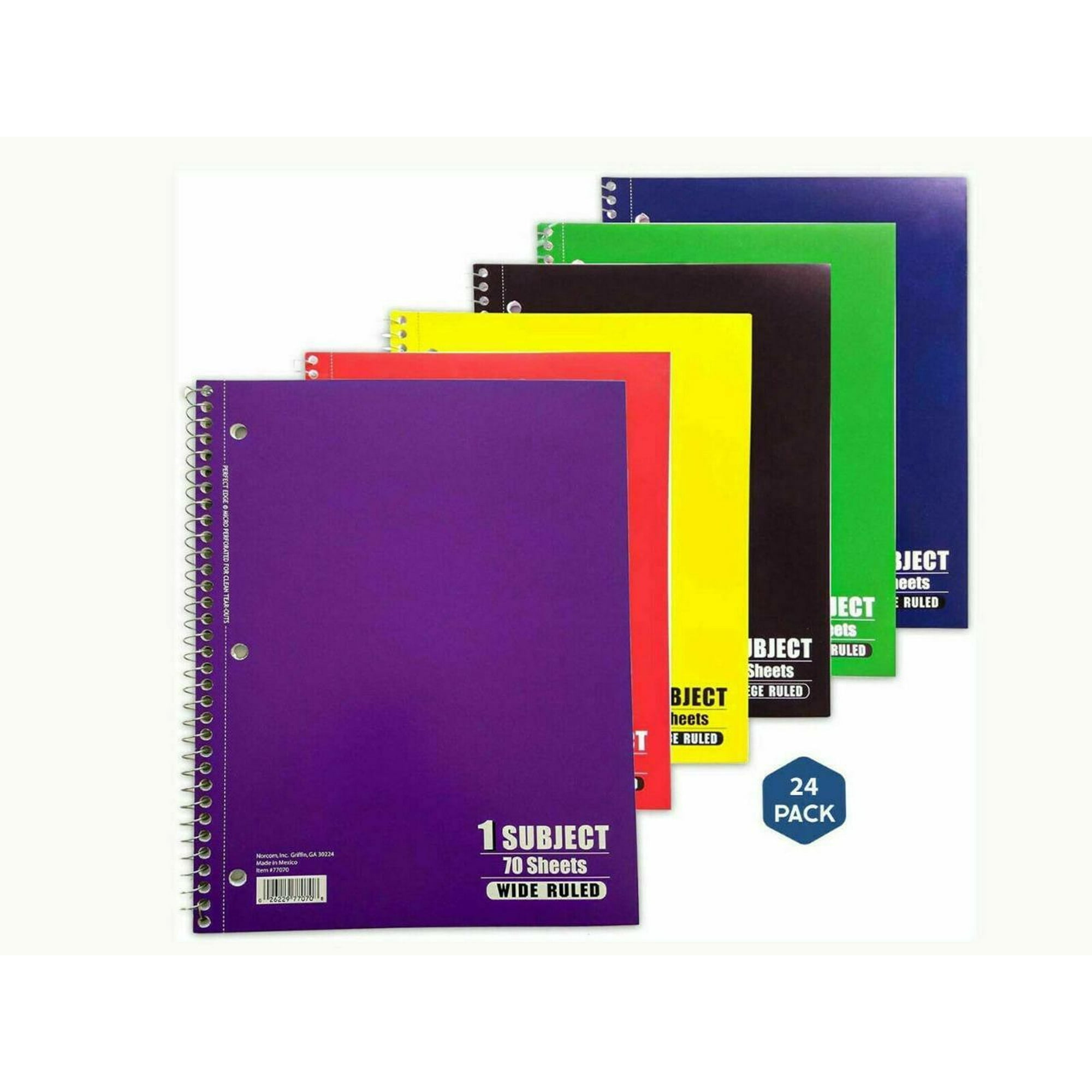 Lot of 24 Norcom College Ruled Spiral Notebooks – 70 Sheets, Mixed Colors
