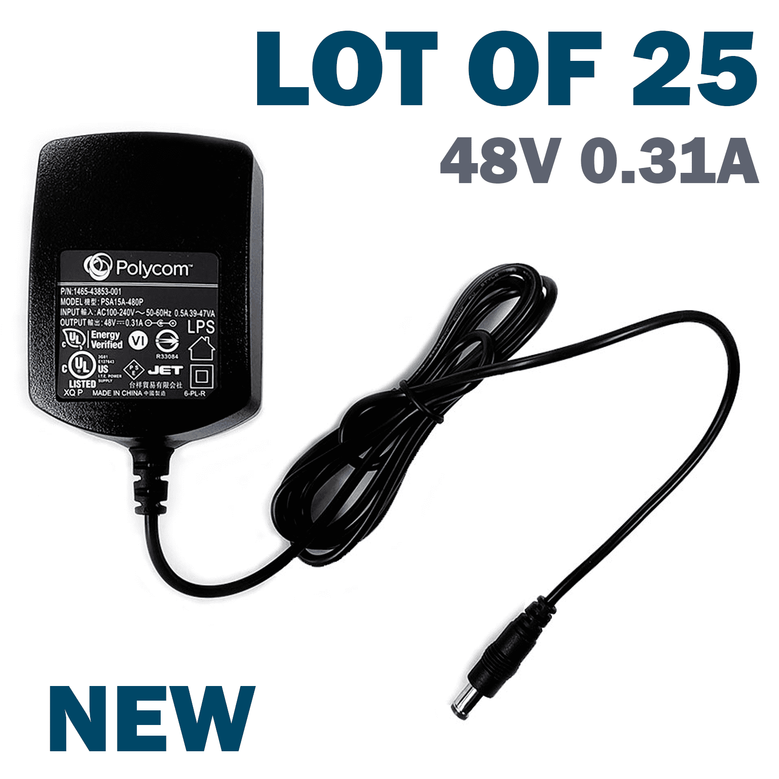 Lot of 25 NEW Genuine Polycom AC Adapter 48V 0.31A Phone Power Supply ...
