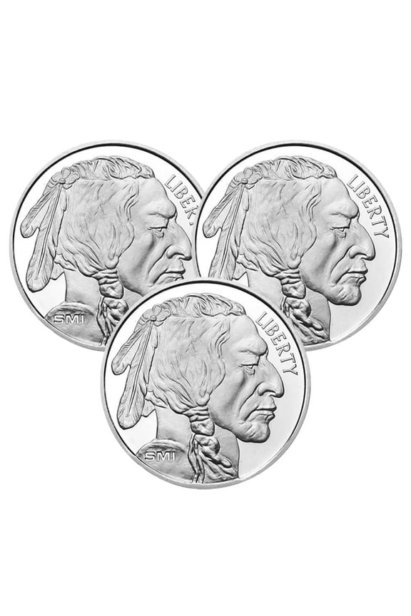 Lot of 3 - 1 Troy oz Sunshine Mint Buffalo .999 Silver Round Mint Mark SI