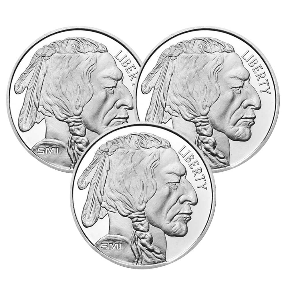 THE SUNSHINE MINT Lot of 3 - 1 Troy oz Sunshine Mint Buffalo .999 Silver Round Mint Mark SI