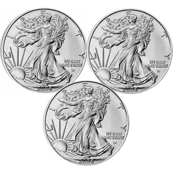 Lot of 3 - 2026 1 oz .999 Fine Silver American Eagle $1 Coin BU ...