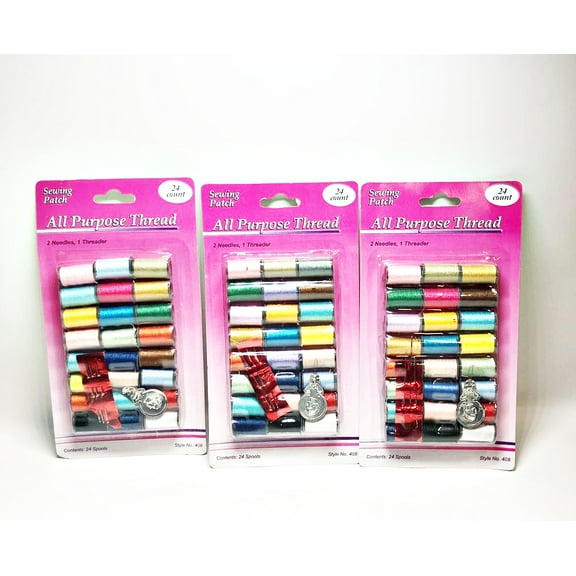 Lot of 3 Allary #408 Sewing Patch All Purpose Thread (24Ct + Needles & Threader)