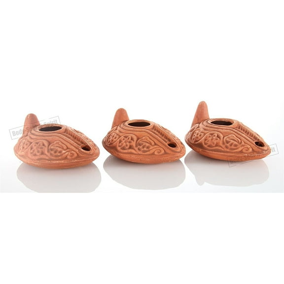 Lot of 3 Ancient Antique Biblical Replica Ancient OIL LAMP Judaica Hanukkah Gift