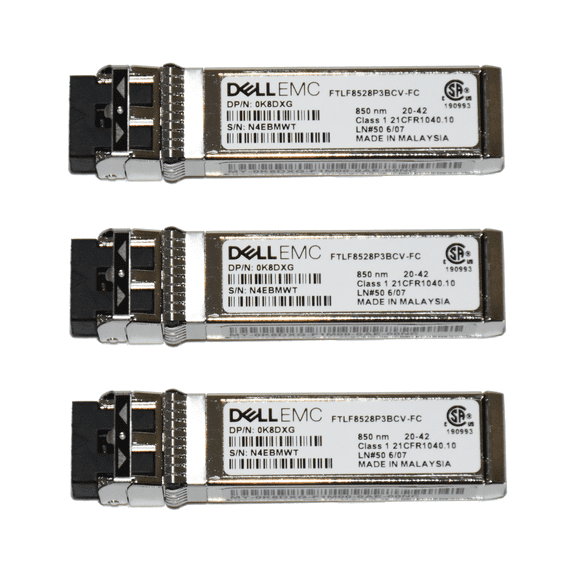 Lot of 3 Dell FTLF8528P3BCV-FC 8Gb FC MMF 850nm SFP+ Transceiver Module (K8DXG)