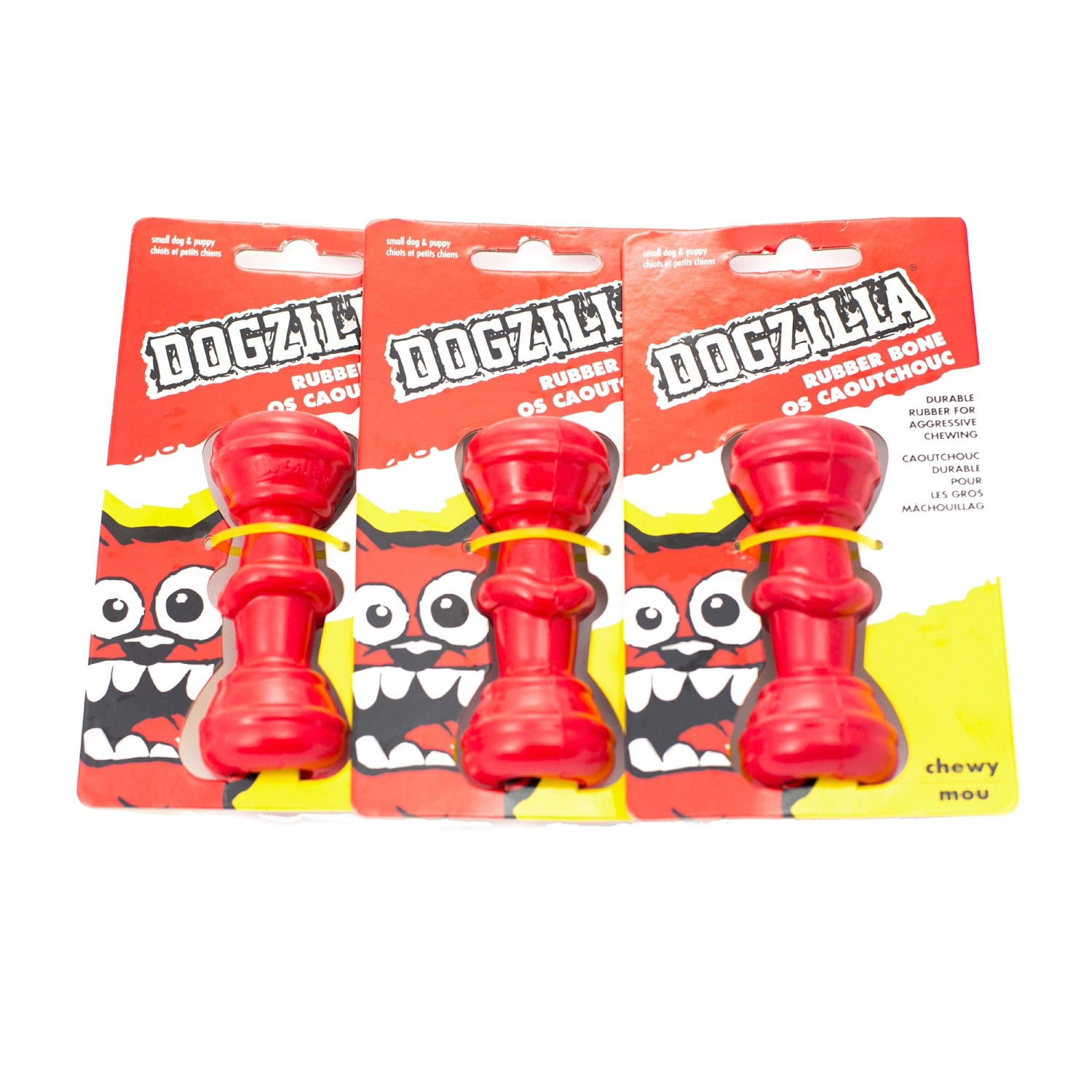 Lot of 3 Dogzilla Rubber Bone Chewy Dog Toy For Small Dogs And Puppies