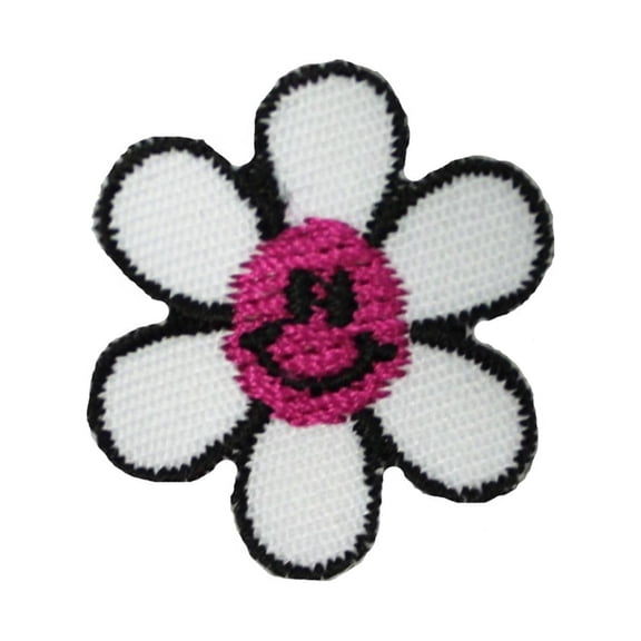 Lot of 3 Pink Smiley Face Daisy Patches Cute Spring Embroidered Iron On Applique