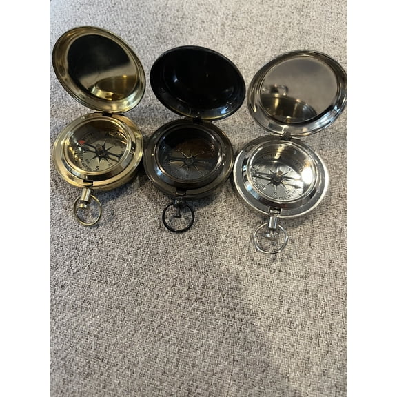 Lot of 3 Pocket Compass In Gold Brass And Silver Colors Decorative Pieces