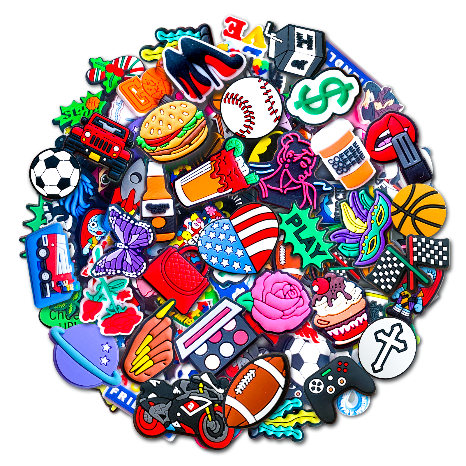 Lot of 30, 50, 100Pcs Random Shoe Decoration Charms, Different Charms ...