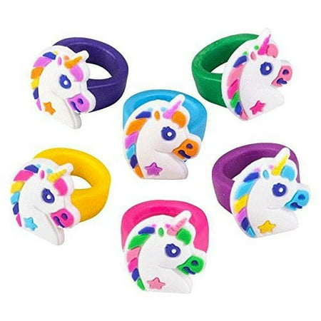 Lot of 36 Rubber Unicorn Rings Girls Birthday Party Favors Fantasy Dress Up