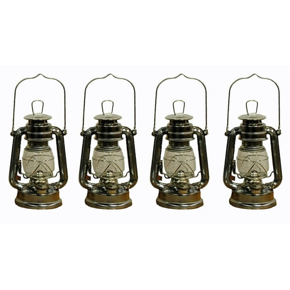 Lot of 4 - 8 Inch Silver Hurricane Kerosene Oil Lantern Hanging Light / Lamp